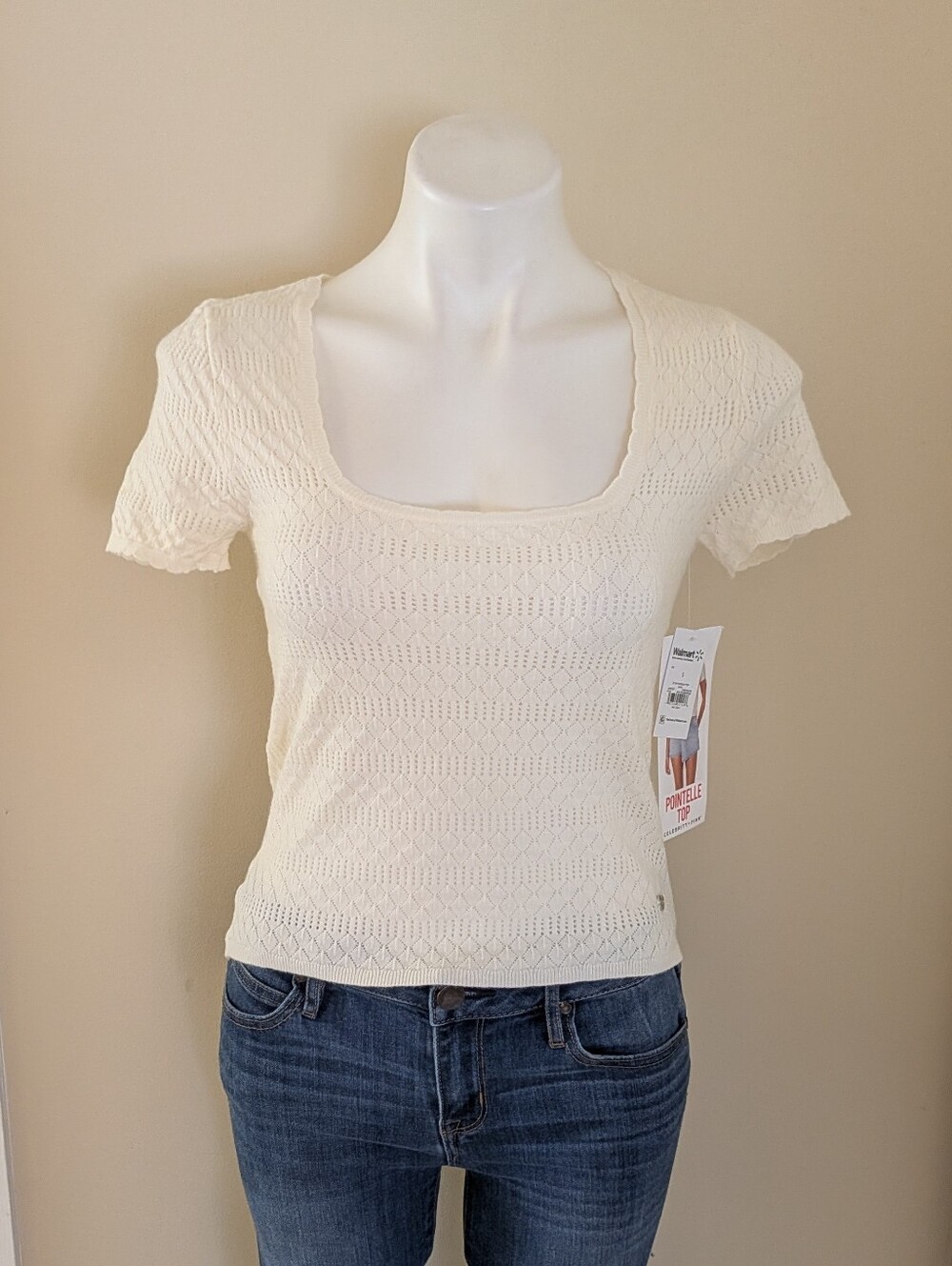 Celebrity Pink cream pointelle cream sweater top size S